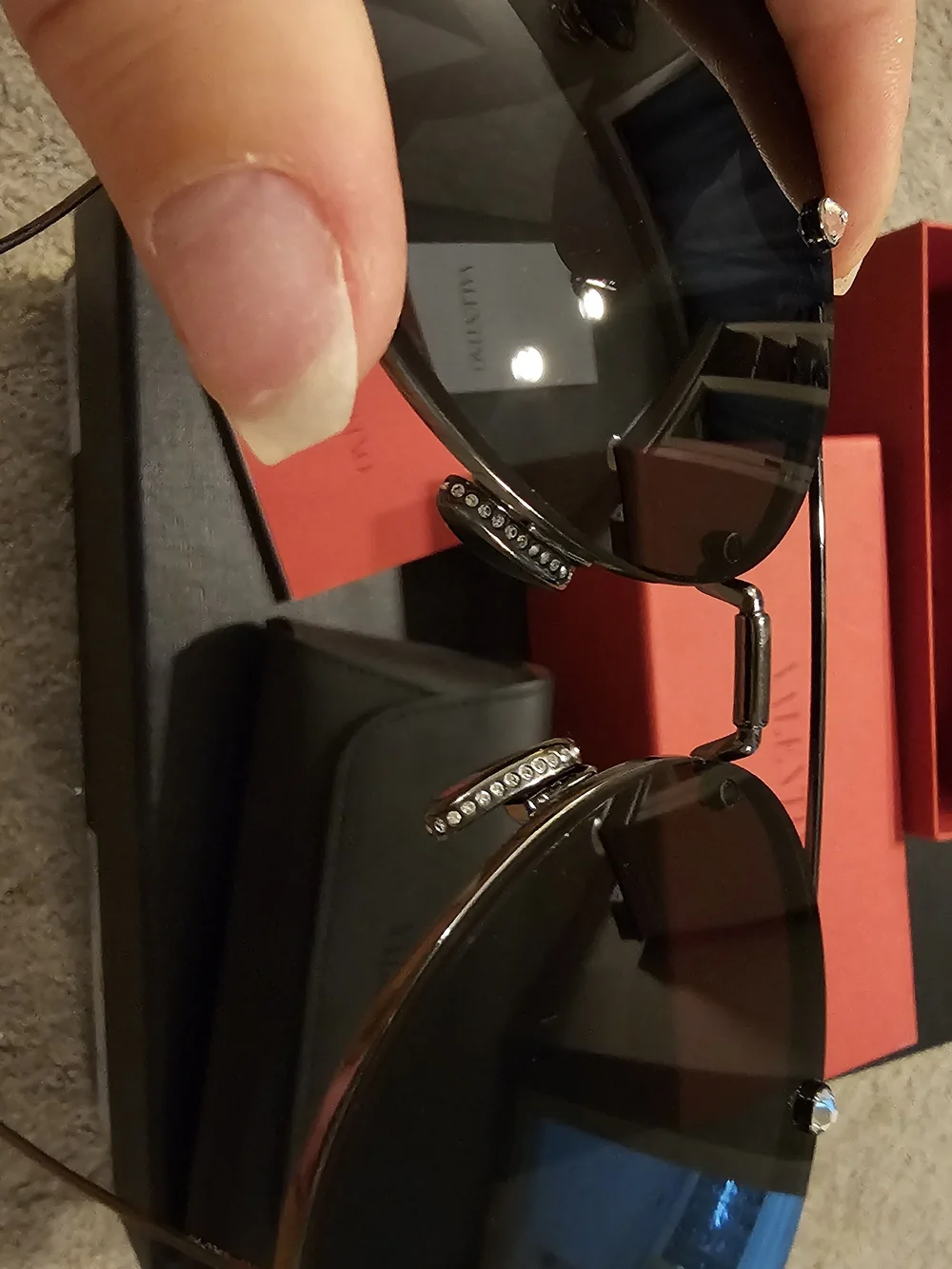 Valentino Women's Black Aviator Sunglasses with Crystal Accents